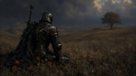 Forgotten Knight in a Serene Landscape wallpaper