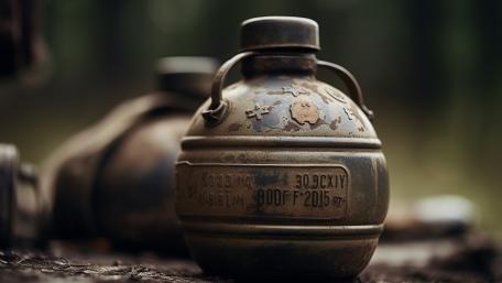 Military Vintage Canteens in Nature Scene wallpaper
