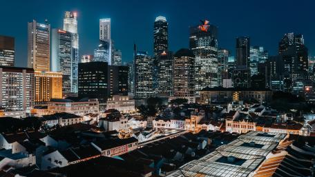 Skyscrapers Illuminated in Nighttime Splendor wallpaper