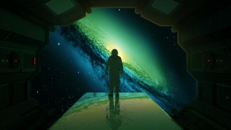 Spaceship Explorer in a Cosmic Wonderland wallpaper