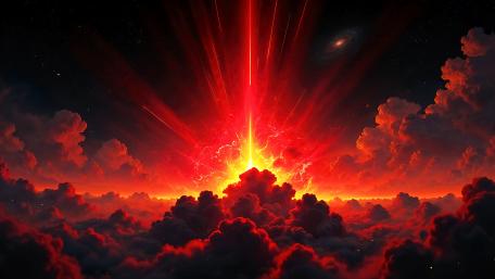 Red Celestial Eruption in a Clouded Sky wallpaper