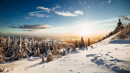Winter Sunrise Over Snowy Wilderness wallpaper