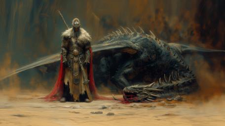 Dragon Slayer's Triumph in a Mystical Realm wallpaper