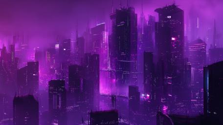 Purple Cyberpunk Metropolis Dreamscape wallpaper