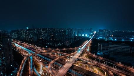 Nighttime Overpass: Urban Highways and Road Junctions in 4K wallpaper