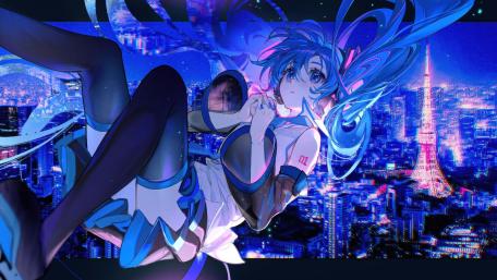 Hatsune Miku in a Dreamlike Cityscape 4K wallpaper