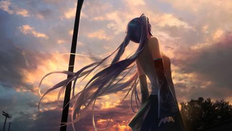 Hatsune Miku in a Serene Sunset Glow wallpaper