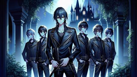 Gothic Anime Ensemble under Moonlit Castle wallpaper