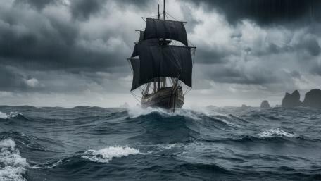 Mysterious Voyage Through Stormy Seas wallpaper