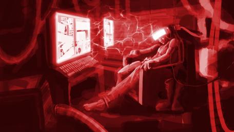 Futuristic Cyber Dreamscape in Scarlet Hues wallpaper