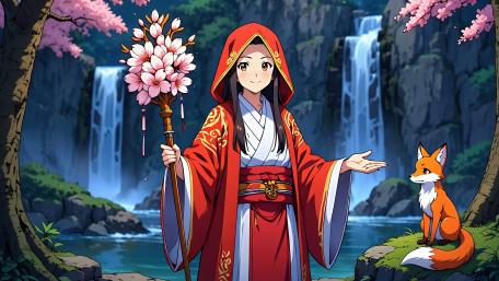 Shrine Maiden And Fox wallpaper