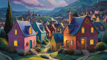 Enchanted Village at Dusk wallpaper