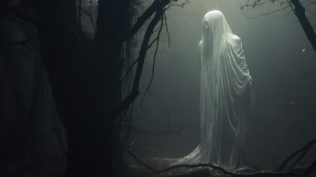 Ghostly Specter in the Haunted Forest wallpaper