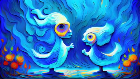 Whimsical Blue Spirits in AI Art wallpaper