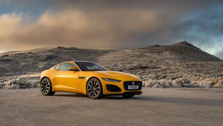 Yellow Jaguar F-TYPE at Sunset on Stunning Landscape wallpaper