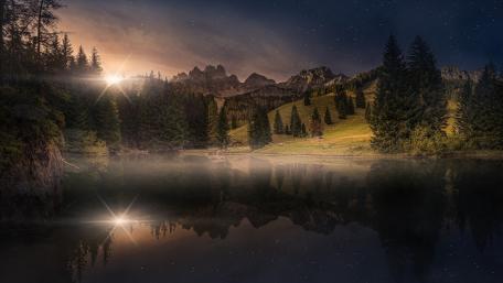 Mountain Serenity under a Starry Night wallpaper