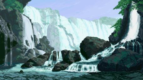 Tranquil Pixels in a Cascading Ravine wallpaper