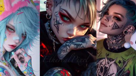 Gothic Anime Aesthetic: Tattooed and Pierced Rebels wallpaper