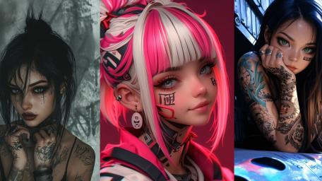 Tattooed Anime Girls Aesthetic Beauty in AI Art Collage wallpaper