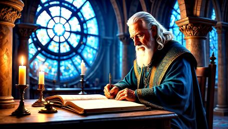 Deep Study in Candlelit Medieval Chamber wallpaper