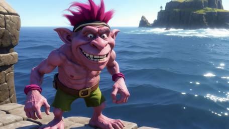 Gnome Adventurer by the Sea Fantasy Scene wallpaper