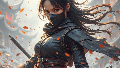 Masked Samurai Warrior in Anime Style wallpaper