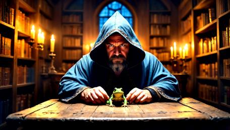 Mystical Wizard in a Candlelit Library wallpaper