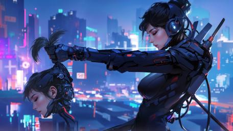 Cybernetic Warrior Embracing the Future's Possibilities wallpaper