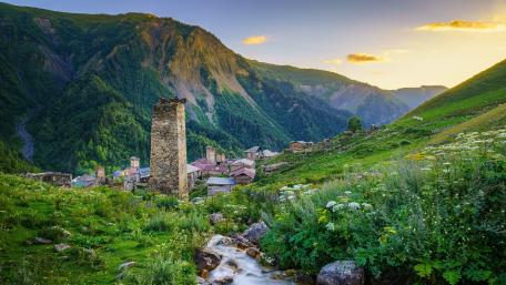 Majestic Mountain Village Panorama in Svaneti, Georgia wallpaper