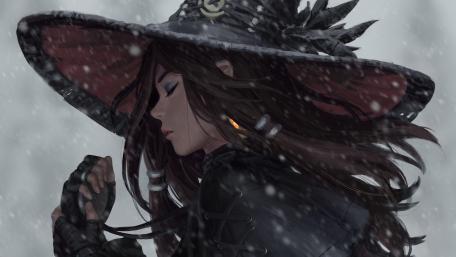 Mystical Witch in the Snowy Night wallpaper