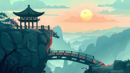 Japanese Serenity at Sunrise: A Digital Masterpiece wallpaper