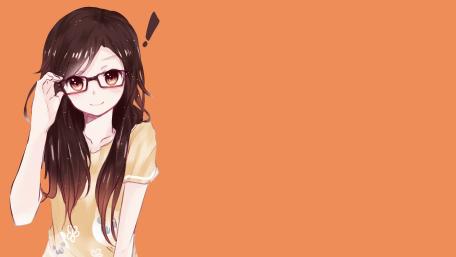 Kawaii Anime Girl with Glasses on Orange Background wallpaper