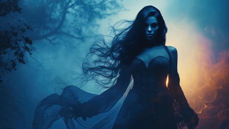 Enigmatic Elegance of the Demoness in Mist wallpaper