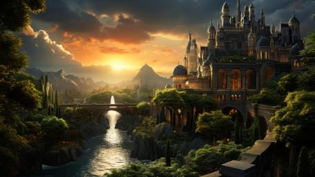 Majestic Fantasy Castle at Sunset in 4K wallpaper