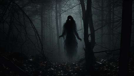Mysterious Shadows in the Misty Forest wallpaper