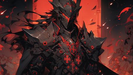Demonic Mecha Warrior in Fiery Abyss wallpaper
