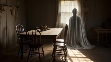 Ethereal Presence Behind the Curtain wallpaper