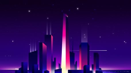 Futuristic Purple Cityscape by Night wallpaper