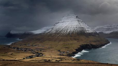 Mystical Mountain in Viðareiði Landscape wallpaper