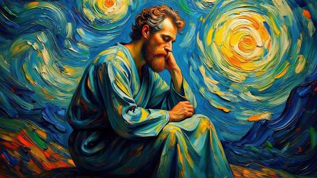 Van Gogh-Inspired Dreamscape Portrait of a Man wallpaper