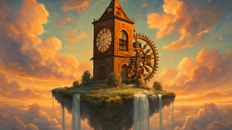 Floating Clock Tower on a Mystical Island wallpaper