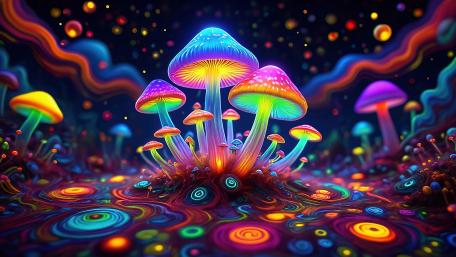 Cosmic Wonderland of Glowing Mushrooms wallpaper