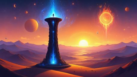 Man on the Tower in a Surreal Alien Landscape wallpaper