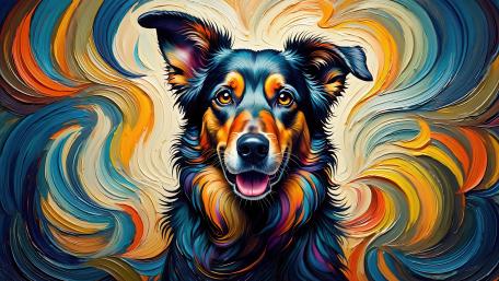 Vibrant Dog Portrait in Swirling Brushstrokes wallpaper