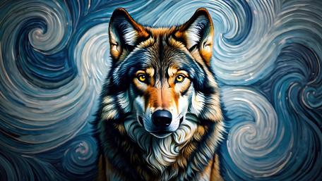 Wolf Dreamscape in Van Gogh's Brushstrokes wallpaper