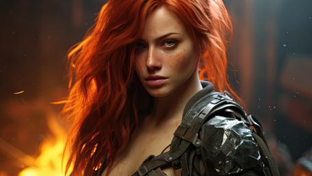 Red-Haired Warrior in Mystical Realm wallpaper