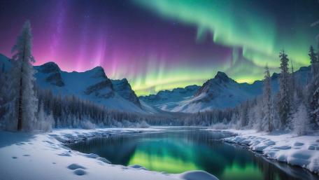 Snowy Peaks Under Dancing Aurora wallpaper