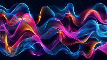 Neon Fractal Waves Dance in Cosmic Symphony wallpaper