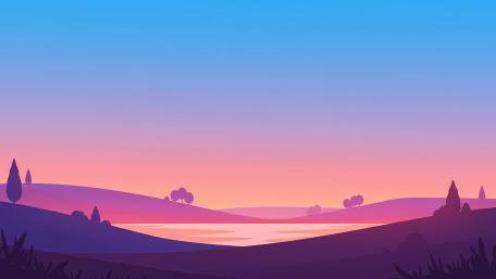 Evening Serenity in Minimalist Fantasy Landscape wallpaper