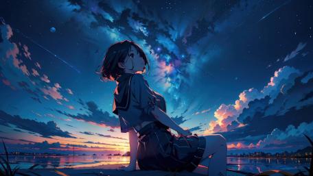 Serene Anime Night under a Starry Sky wallpaper